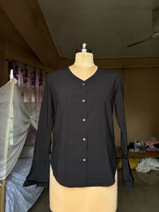 Chic Black V-Neck Button-Down Top