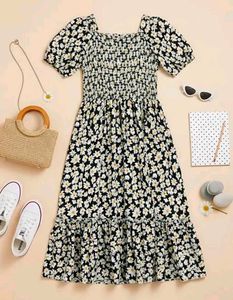 Floral Square Neck Puff Sleeve Dress