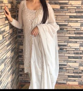 Elegant Silver Embroidered Kurti Set