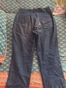 Embroidered Blue Straight Denim Jeans