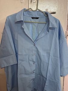 Cute Blue Flower Print Oversized Shirt 🌻