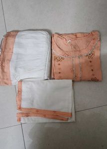 Peach Embroidered Kurta Set with Pants