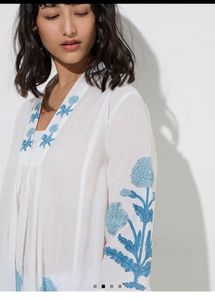 Utsa Blue Floral Butta Design Cotton A-Line Kurta