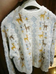 Cozy Faux Fur Deer Print Sweater