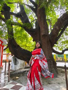 pure silk Elegant Red madhubani Printed Saree