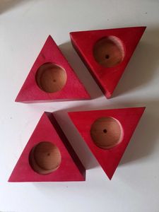 Set of 4 Red Wooden Candle Holders