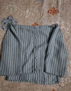 Grey Striped Off-Shoulder Co-ord Set