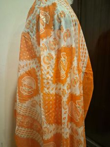 Orange &amp; White Printed Kurta Set fabric