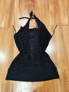 Black Y2K halter neck sparkle top