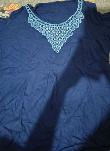 Navy Blue Kurta with Embellished Neckline