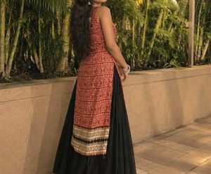 Red Ethnic Kurta with Black Skirt