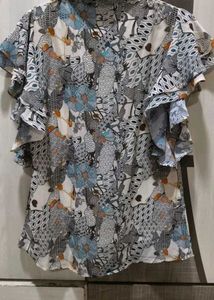 Multi Printed Ruffle Sleeve Blouse