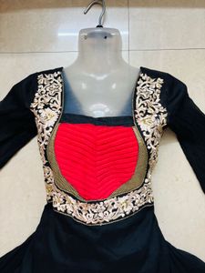 Elegant Black &amp; Red Embroidered Anarkali Kurta
