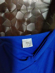 Blue Ruffle Sleeve Crop Top