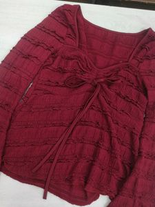 Women's Red Ruffled Long Sleeve Top