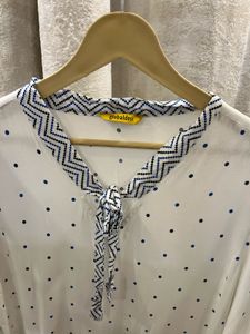 White Polka Dot Kurta with Blue Print