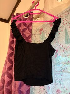 Black Ruffle Tank Top/ off shoulder