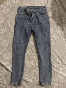 Distressed Cropped Denim Jacket with jeans size 33