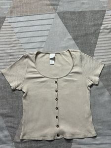 Ribbed Button-Up Crop Top