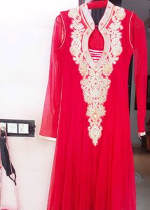 Red Embroidered Anarkali Suit