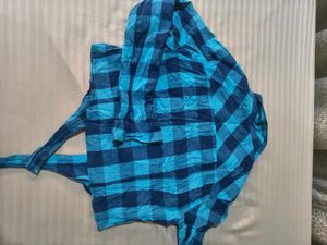 Blue Plaid Cropped Shirt