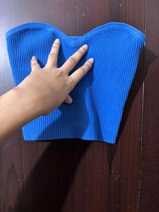 Blue Ribbed Crop Top