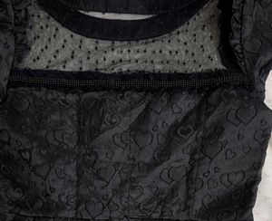 Elegant Black Heart Jacquard Peplum Top