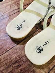 Stylish White &amp; Silver Flat Sandals