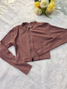 Ribbed Zip-Up Cropped Jacket