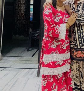 Vibrant Red Floral Kurta Set