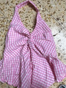 free size Pink Gingham Halter Top