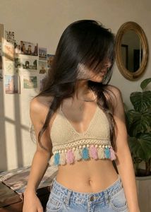 Boho Crochet Crop Top with Tassels