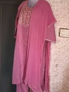 BrandNew MauveColor Kurti Set - Plazzo&amp;Dupatta -4