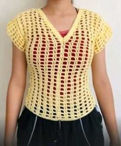 Yellow Crochet V-Neck Top with corset back