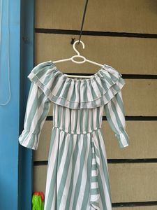 Striped Off-Shoulder Ruffle Dress