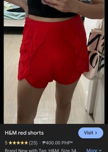 Womens H &amp; M Red Ruffle High Waisted Short