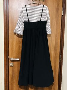 Striped Sleeve Dress with Black Overlay