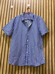 Blue and White Striped Short Sleeve Shirt