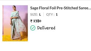 Sage Floral Foil Pre- Stitched Saree
