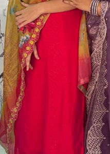 Vibrant Pink Kurta Set with Yellow Dupatta