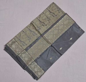 Elegant Grey Woven Silk Saree