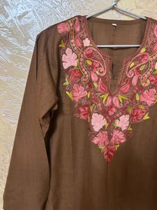 Kashmiri Embroidered Brown Kurta