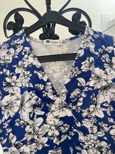 Blue Floral V-Neck Wrap Dress