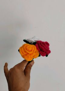 Crocheted Rose Bouquet set of 3 flowers.