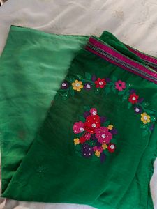 Embroidered Green Chiffon Saree