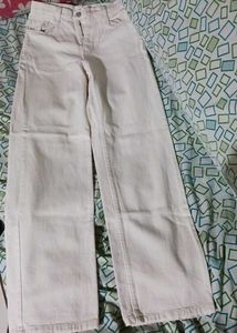 Cream Wide Leg Jeans