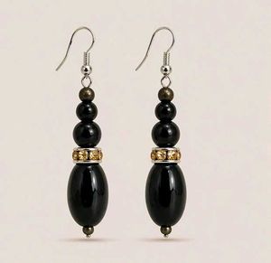Elegant Black Beaded Drop Earrings