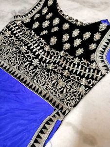 Elegant Embroidered Black & Blue Saree