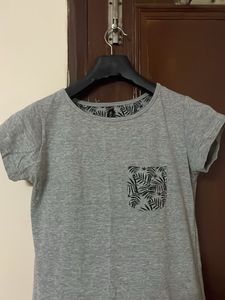 Grey Casual T-Shirt Dress with Pocket