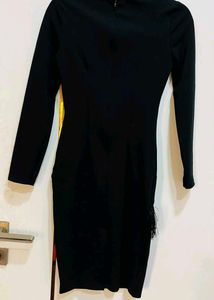 Chic Black Fringed Midi Dress